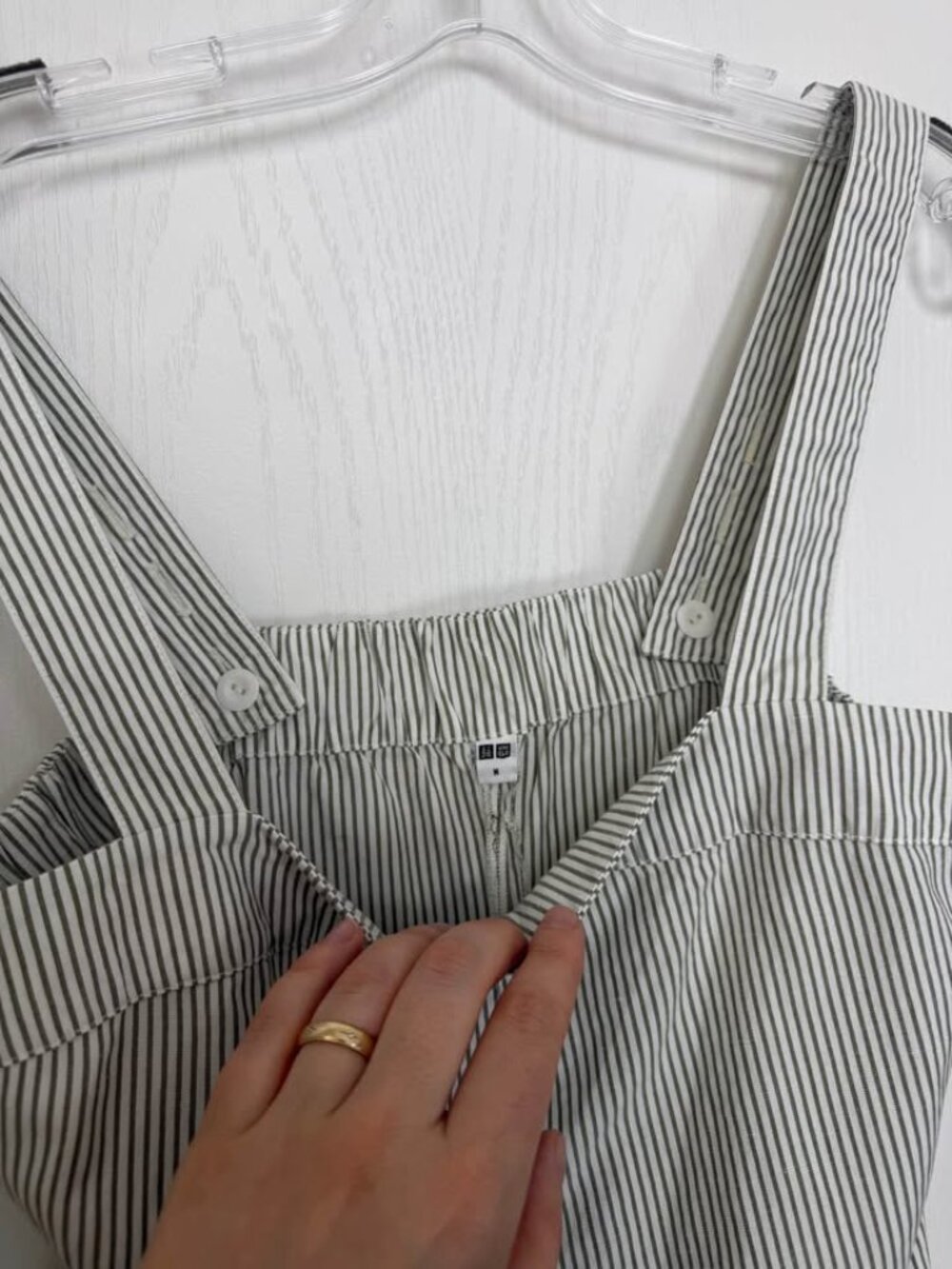 Uniqlo Striped Linen Blend Jumpsuit Overalls Size Medium White Green - Picture 10 of 14